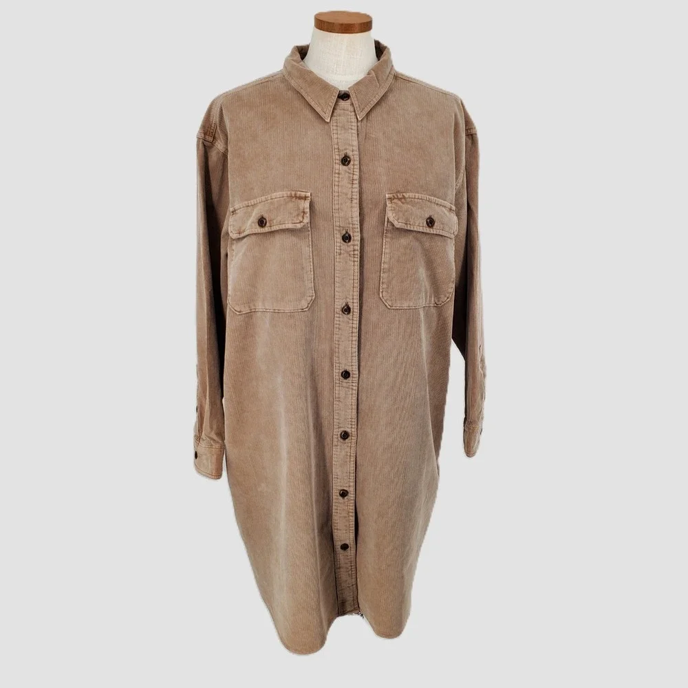 Outerknown Womens XXL Blanket Corduroy Shirt Dress Brown 100% Organic Cotton New